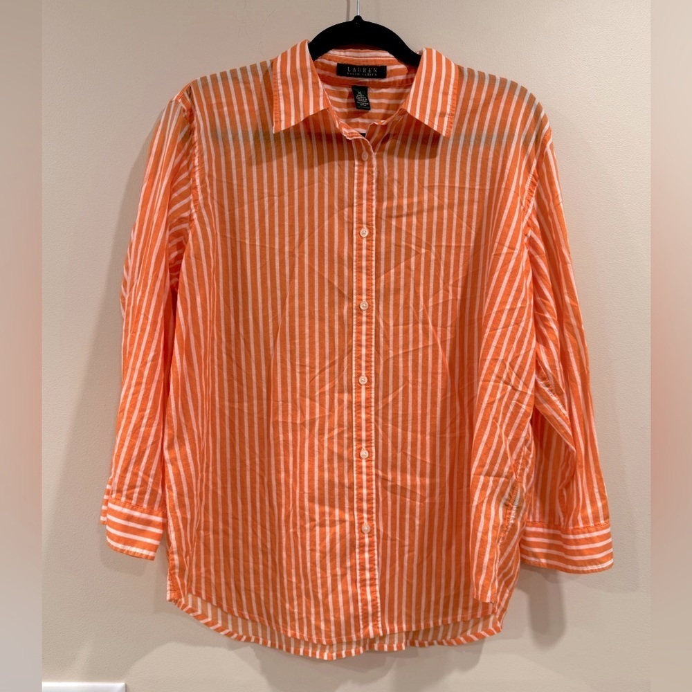 🔥Ralph Lauren Orange and White Striped Casual Shirt🔥